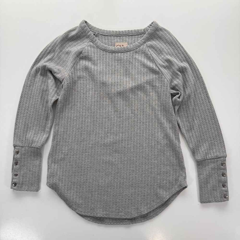 CHASER Waffle Thermal Long Sleeve Top Shirt Womens Small Gray Curved Hem